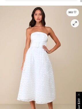 Lulu's White Strapless Textured Midi Dress with Belt